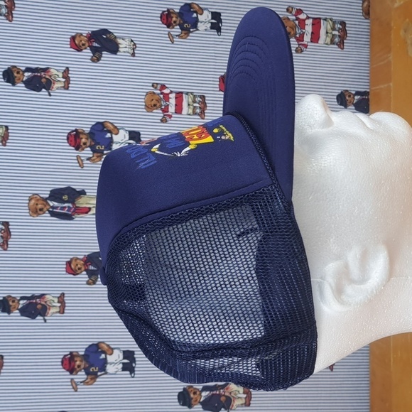 Vintage 80s foam mesh trucker funny golf graphic blue & yellow snapback hat - Picture 5 of 7